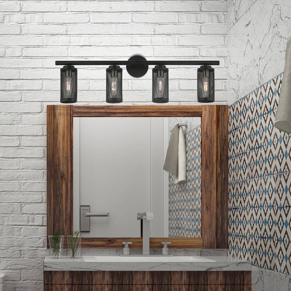 Industro Sleek 4-Light Black and Brushed Nickel Outdoor Vanity Sconce