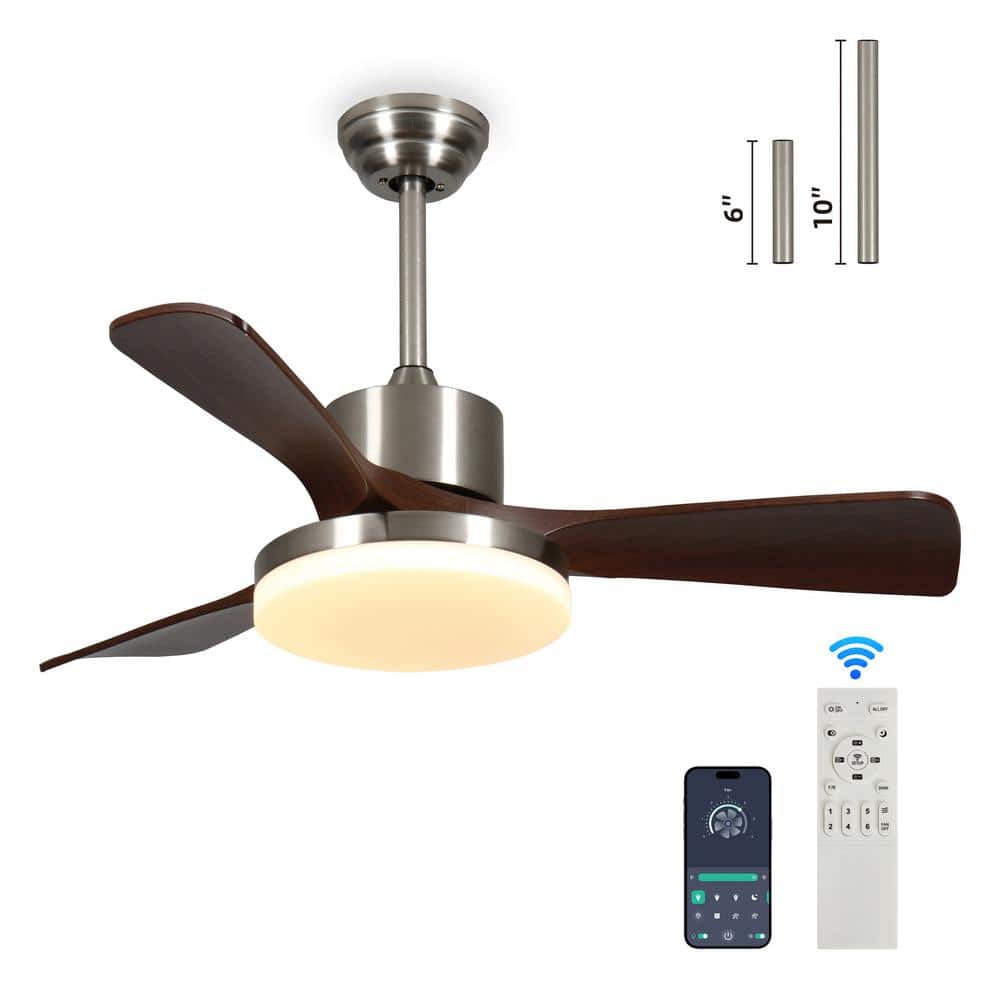42 in. Smart Indoor Nickel Downrod Mount Ceiling Fan with Integrated LED an