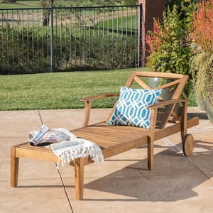 Teak Brown Wood Outdoor Chaise Lounge