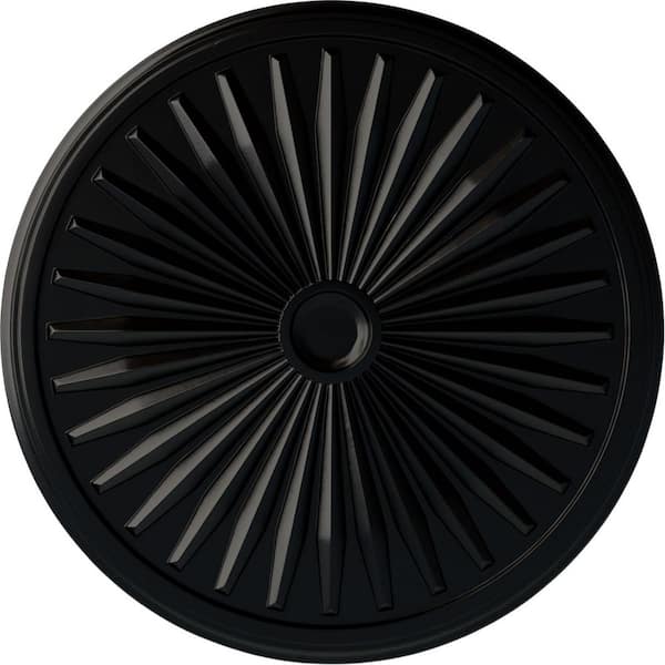 Ekena Millwork 1-3/8" x 33-1/8" x 33-1/8" Polyurethane Leandros Ceiling Medallion, Hand-Painted Jet Black