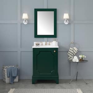 Hayes 24 in. W x 22 in. D Vanity in Emerald Green with Cultured Marble Top in White with White Basins