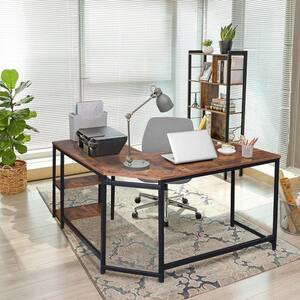 53.5 in. W Industrial L-Shaped Computer Writing Corner Desk with 2-Shelves