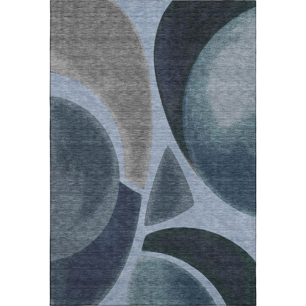 Mayfield Premium Machine Washable Abstract AMF2537 Denim 9 ft. x 12 ft. Area Rug