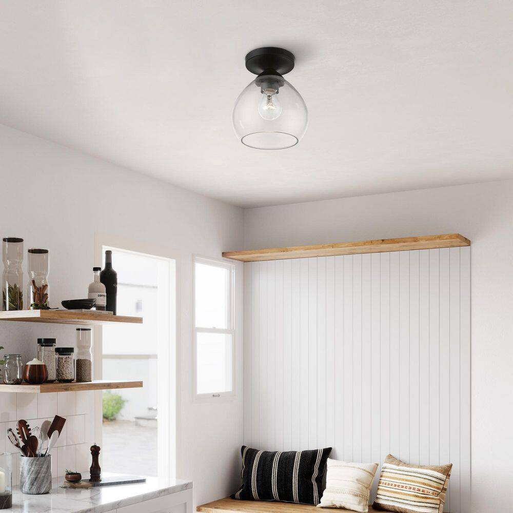 Catania Black and Clear Glass Semi-Flush Mount Light