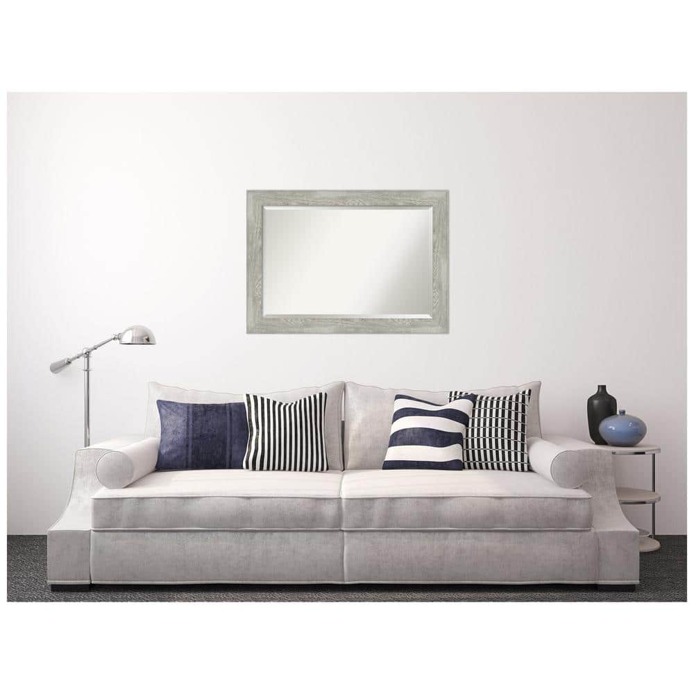 Rustic Dove Greywash Weathered Wood Grain 42x30 Wall Mirror