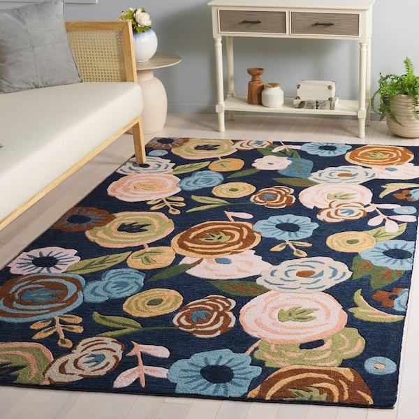 Jardin 9 ft. x 12 ft. Navy/Light Blue Floral Patches Area Rug