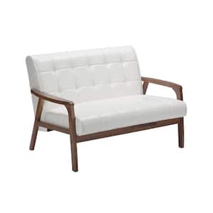 Masterpiece 44.6 in. White Faux Leather 2-Seater Loveseat with Wood Frame