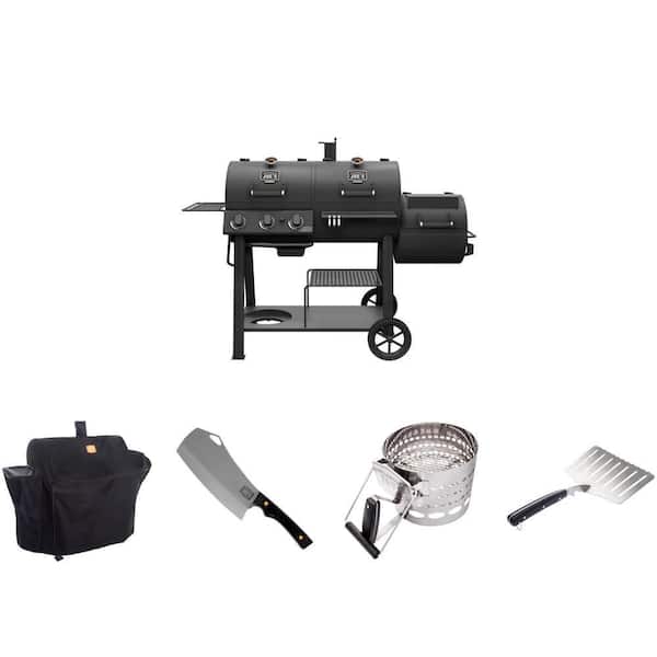 Canyon Combo Dual Fuel 3-Burner Gas and Charcoal Smoker Grill with Cover, Hawg Lifter, XL Starter and Cleaver Knife