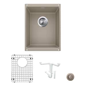 Precis Granite Composite 13.75 in. Undermount Bar Sink Kit in Truffle with Accessories
