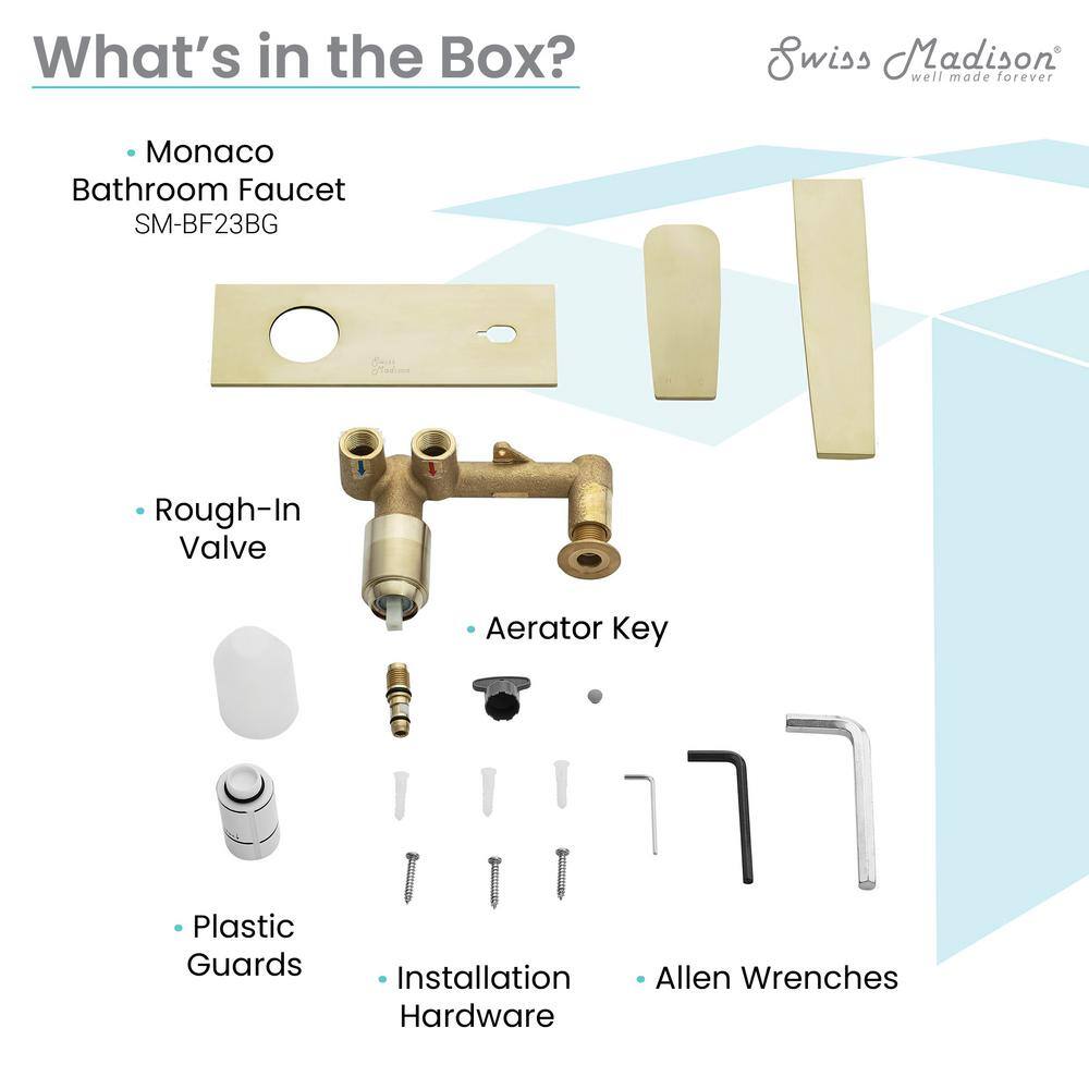 Monaco Brushed Gold Wall-Mount Single-Handle Bathroom Faucet