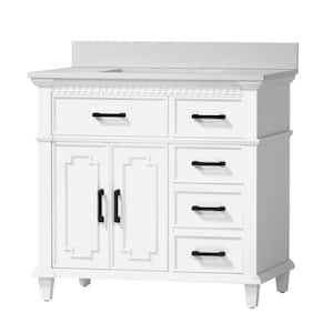 36 in. W x 22 in. D x 38 in. H Bath Vanity Cabinet in White with White Engineered Quartz Composite Top and 2-Drawers