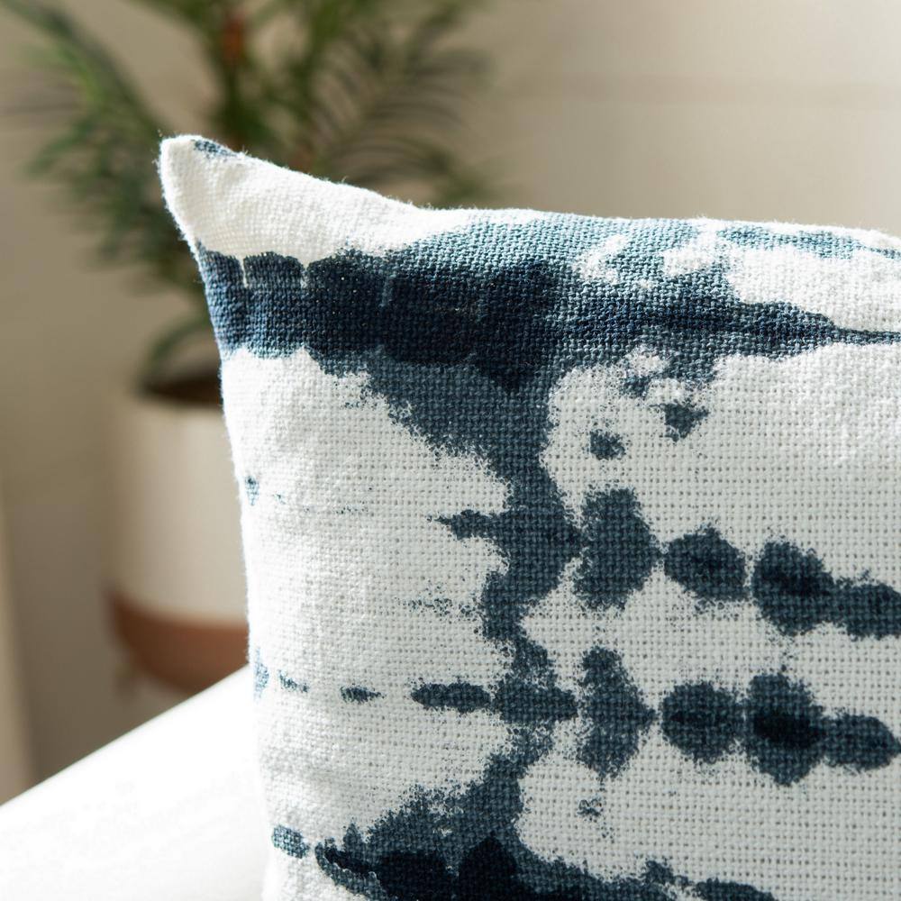 Beige and Blue Abstract Cotton Throw Pillow