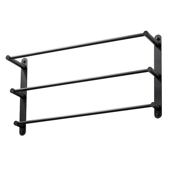 24 in. Stainless Steel Wall Mounted Towel Rack with 3-Bar Towel Holders in Matte Black