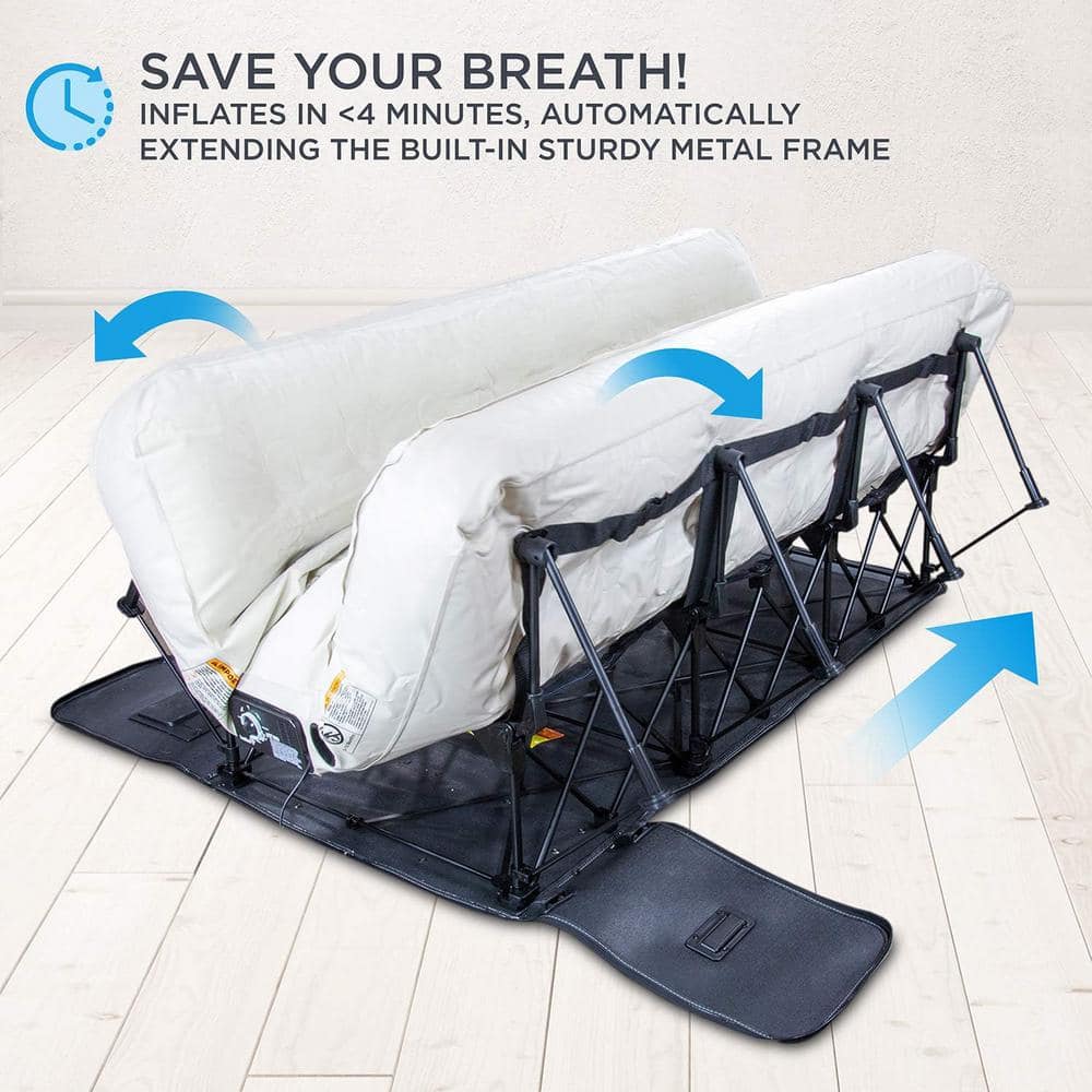 Queen Beige Raised Air Mattress with Built-In Pump