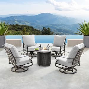 Rica Luxurious Antique Copper 5-Piece Aluminum Patio Fire Pit Deep Seating Set with Light Grey Cushions