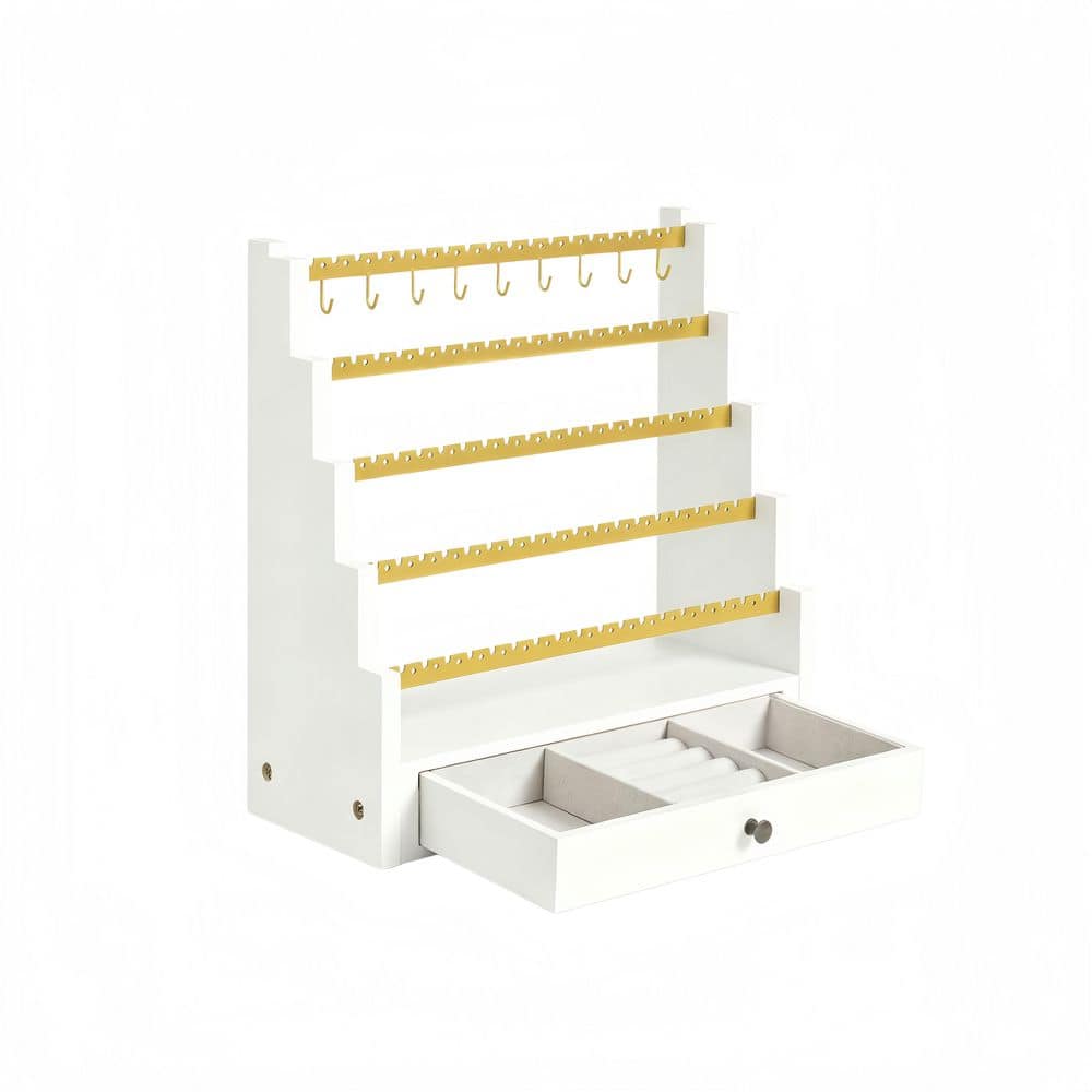 White Gold 12 in. x 11.5 in. Wooden Jewelry Organizer - Holds Necklaces, Bracelets, Earrings, Rings, and More price history on PriceWatchPro