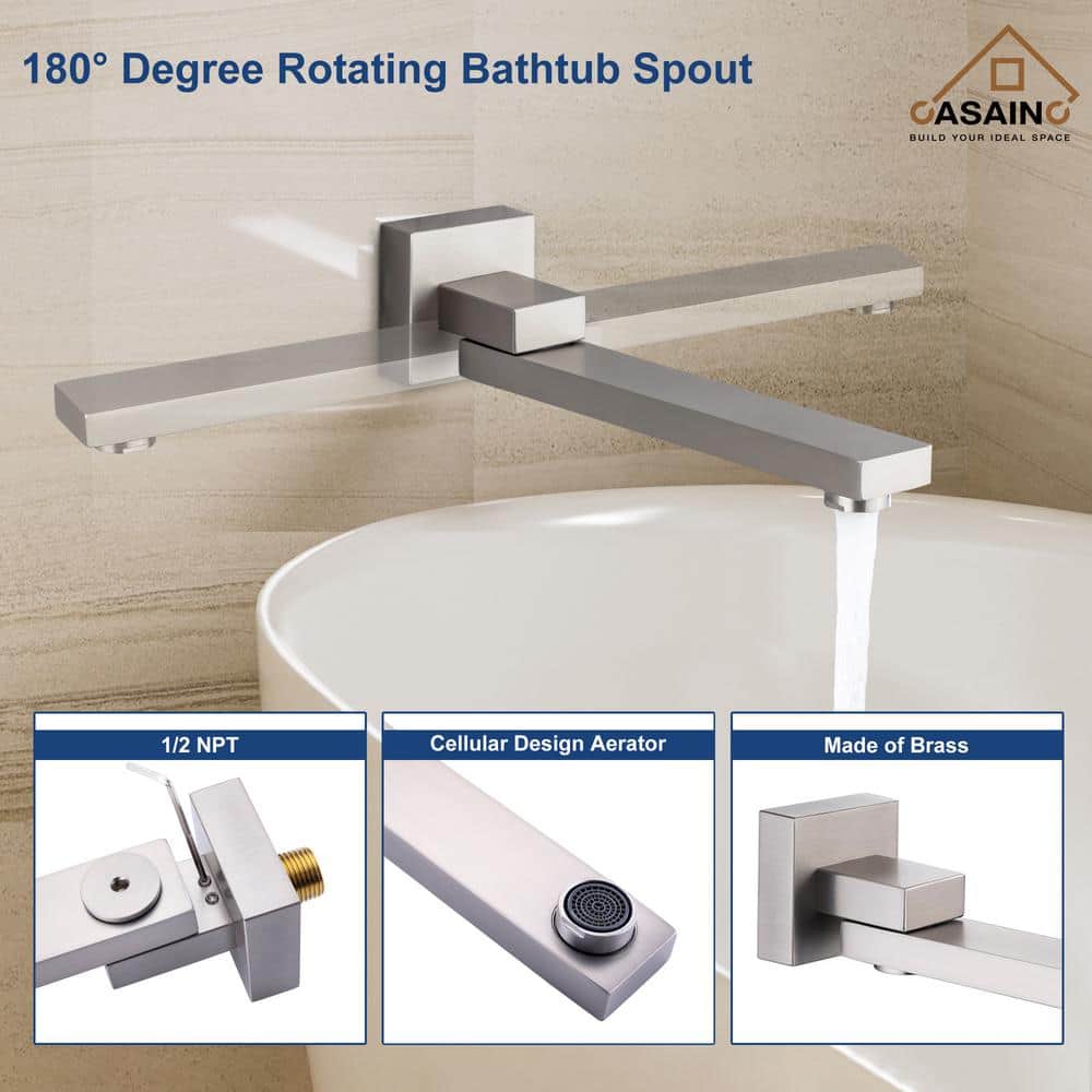 Brushed Nickel Wall Mounted Square Rain Shower System with Handheld