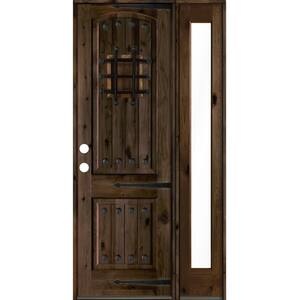 44 in. x 96 in. Mediterranean Knotty Alder Right-Hand/Inswing Clear Glass Black Stain Wood Prehung Front Door w/RFSL