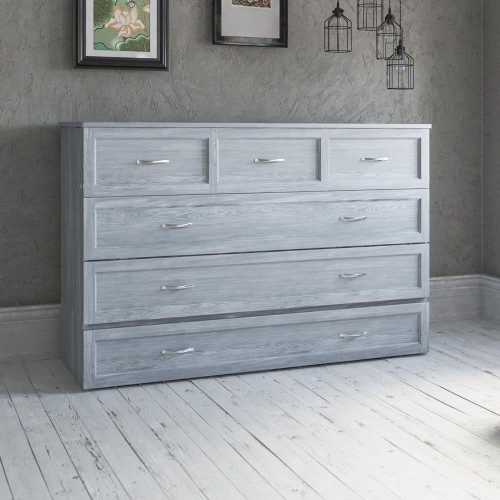 Driftwood Queen Murphy Bed Chest with Storage Drawer