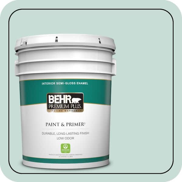 BEHR PREMIUM PLUS 5 gal. #MQ3-20 Whipped Mint Semi-Gloss Enamel Low Odor Interior Paint & Primer