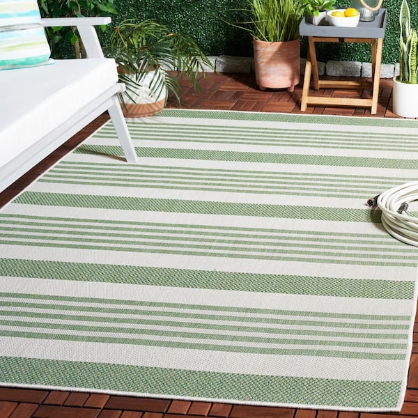 Bermuda Green/Ivory 8 ft. x 10 ft. Striped Indoor/Outdoor Area Rug