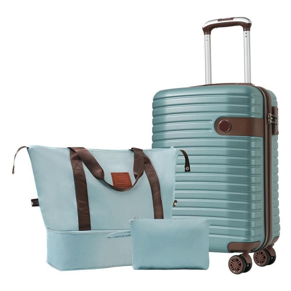 3-Piece Blue Lightweight Hardshell ABS Plastic Carry On Spinner TSA Lock Luggage Set with Weekender Bag