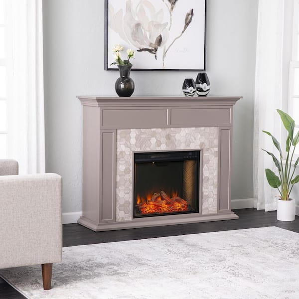 SEI FURNITURE Torlington 50 in. Freestanding Marble Tiled Electric Fireplace in Gray
