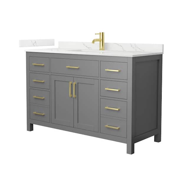 Wyndham Collection Beckett 54 in. Single Freestanding Dark Gray Bath Vanity with Giotto Quartz Top (Assembled)