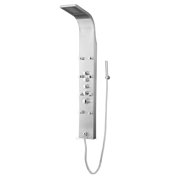 LUXIER 61 in. 8-Jet Full Body Shower System Panel with Rainfall Waterfall Shower Head Hand Shower in Stainless Steel