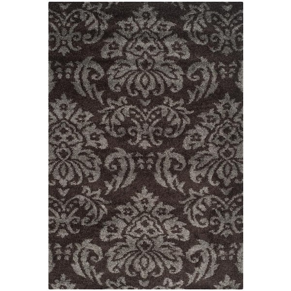 SAFAVIEH Florida Shag Dark Brown/Smoke 5 ft. x 8 ft. Floral Medallion Area Rug