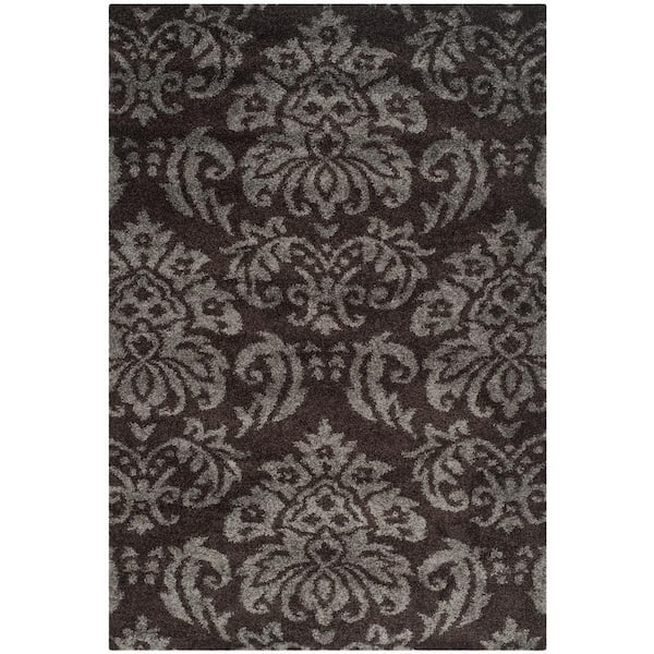 SAFAVIEH Florida Shag Dark Brown/Smoke 8 ft. x 10 ft. Floral Medallion Area Rug