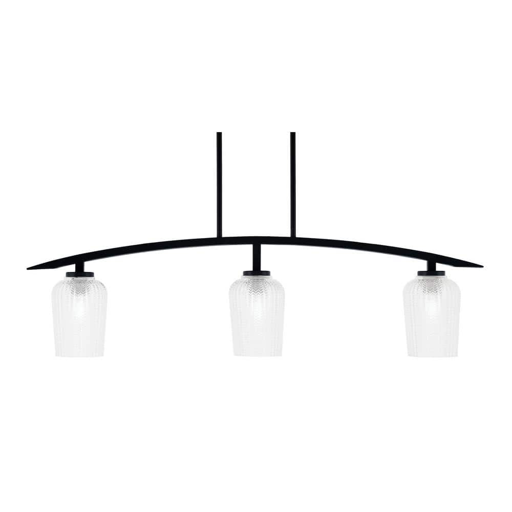Siena 41 in. 3-Light Matte Black Chandelier with 5 in. Clear Textured Glass