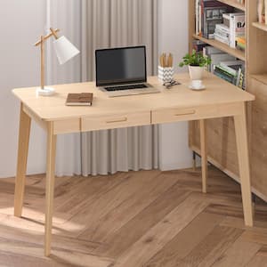 47.2 in. W-21.7 in D-29.5 in H Rectangular Light Wood Color MDF Computer Desk with 2 Drawers