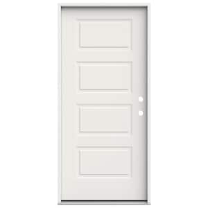 36 in. x 80 in. 4 Panel Equal Left-Hand/Inswing White Steel Prehung Front Door