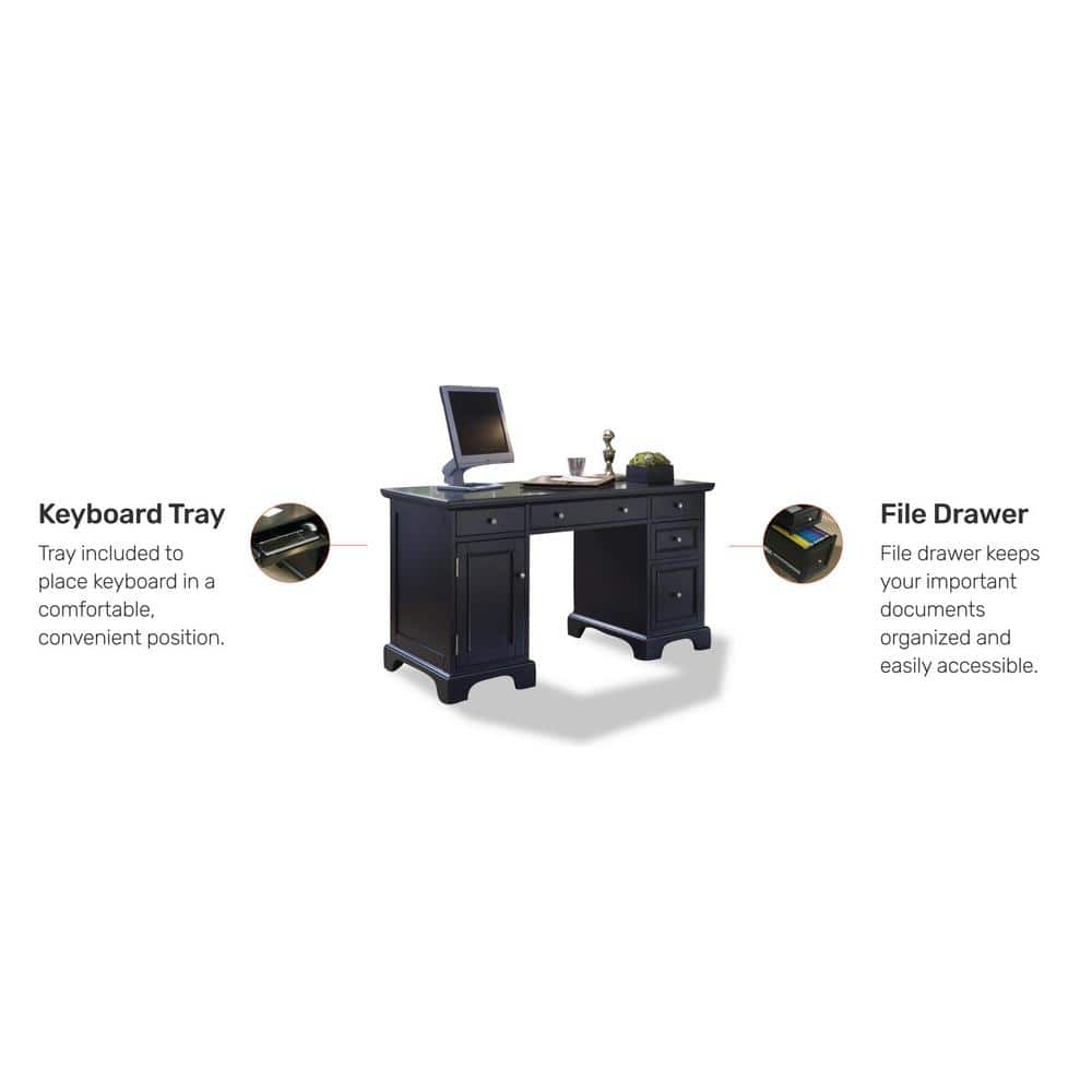 Bedford Black Wood Executive Desk with Drawers and Keyboard Tray