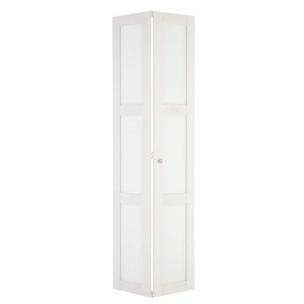 30 in. x 80.50 in. 3080 Series 3-Lite Tempered Frosted Glass Off White Composite Interior Closet Bi-Fold Door