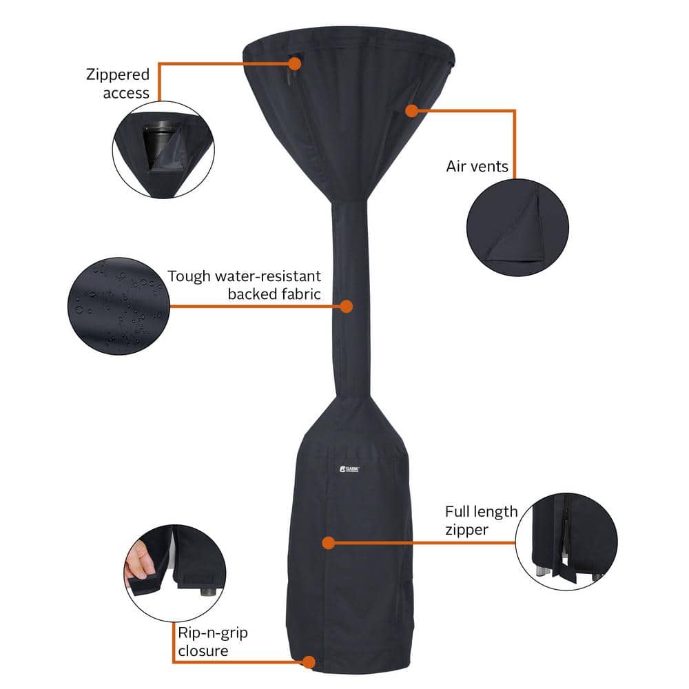 Black Water-Resistant Stand-Up Patio Heater Cover with Zippered Access