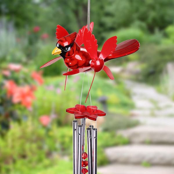 Red Cardinal Spinning Wings Metal Wind Chimes