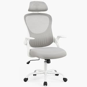 Mesh High Back Ergonomic Computer Task Office Chair in Grey with Flip-up Arms and Headrest