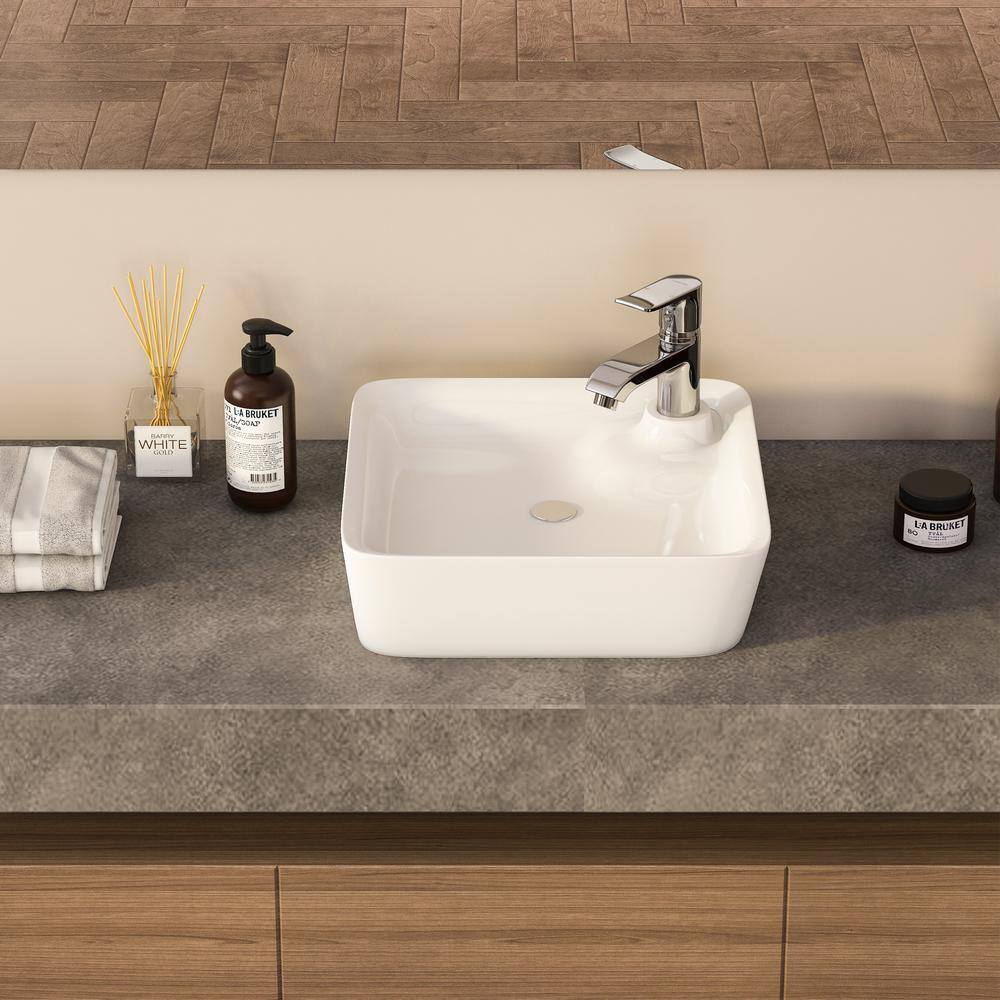 Altair 17'' White Ceramic Square Bathroom Sink with Overflow