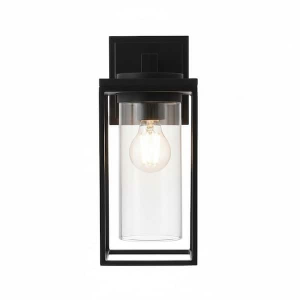 2 Pack Outdoor Wall Light Fixtures, Exterior Waterproof Lanterns with Aluminum Frame and Clear Glass Shade, Matte Black