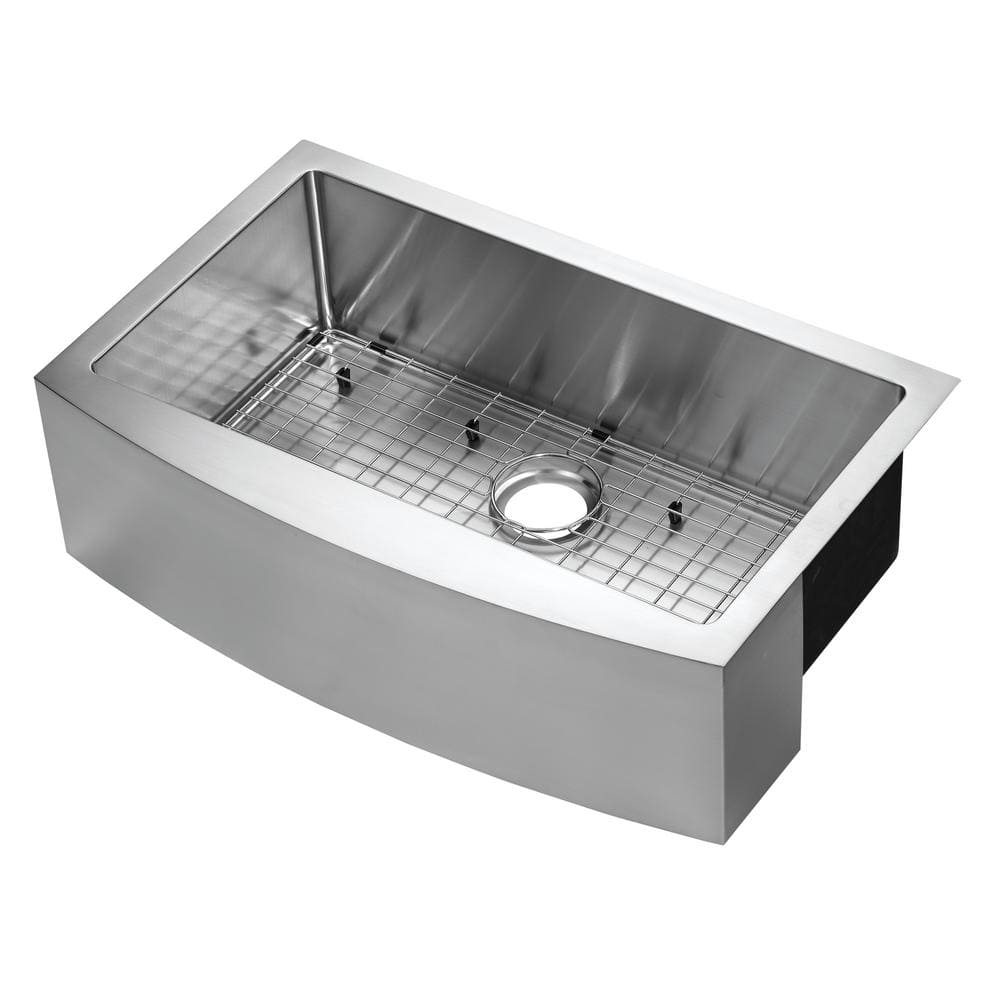 CMI Belleville Undermount Stainless Steel 33 in. Single Bowl Curved Farmhouse Apron Front Kitchen Sink, Silver -  482-6807