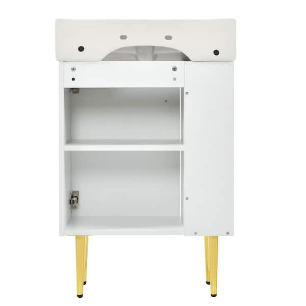 21.6 in. White Bathroom Vanity, Combo Cabinet, Bathroom Storage Cabinet, Single Ceramic Sink, Left Side Storage
