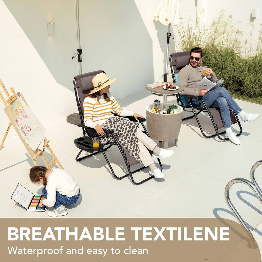 Brown Metal Zero Gravity Outdoor Lounger with Cushions and Arms