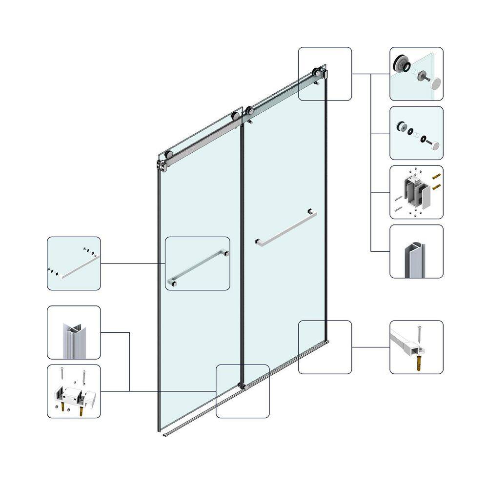 66 in. W x 76 in. H Double Sliding Frameless Shower Door in Brushed Nickel Finish with Tempered Glass price history on PriceWatchPro