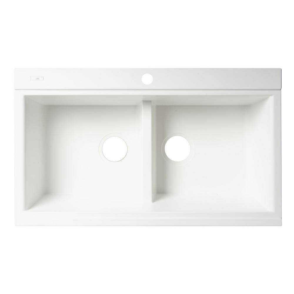34'' White Granite Composite Double Bowl Drop-In Kitchen Sink