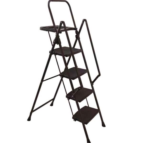4.8 ft. Black Steel Folding 4-Step Ladder (8.8 ft. Reach), 440 lbs. Load Capacity
