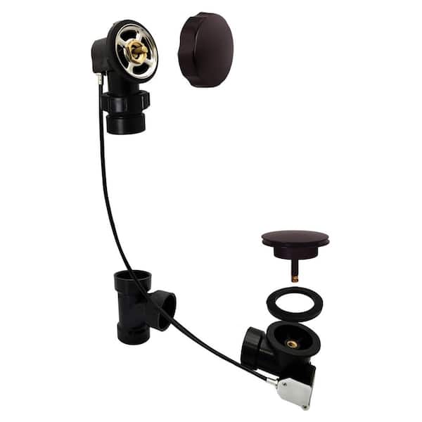 27 in. Cable Drive Bath Drain with Rotary Overflow and Ball Joint Elbow, Pop-Up Stopper - Sch. 40 ABS, Oil Rubbed Bronze