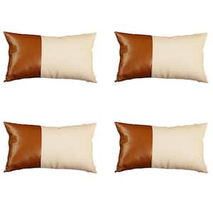Brown Boho Handcrafted Vegan Faux Leather Lumbar Solid 12 in. x 20 in. Throw Pillow Cover (Set of 4)