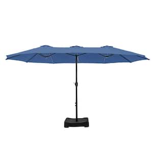 15 ft. Market Patio Umbrella 2-Side in Haze Blue with Base and Sandbags